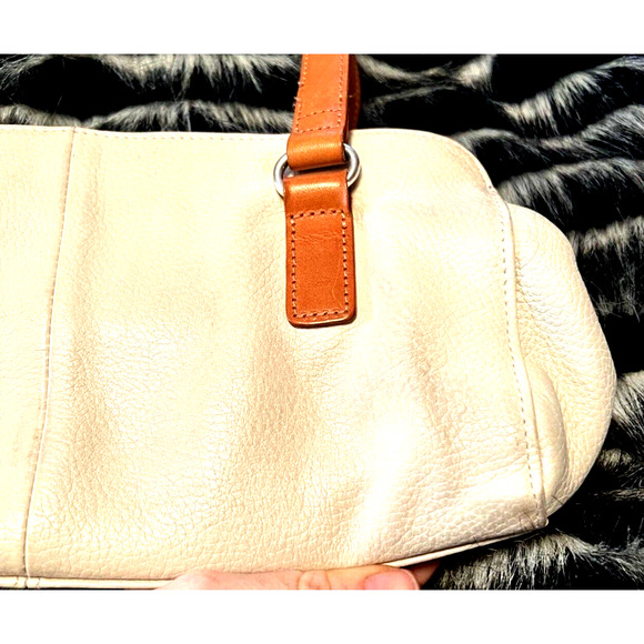 fossil • cream brown shoulder bag satchel purse key leather designer neutral - Picture 5 of 16